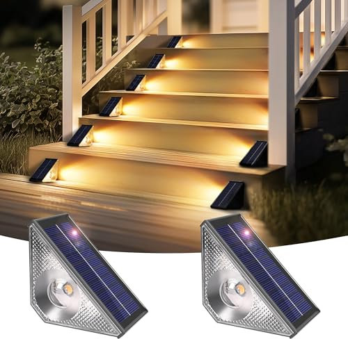 Solpex Solarleuchten für außen, 2 Stück, Treppenlicht, wasserdicht, LED-Beleuchtung für Außentreppe, Stufen, Zaun, Hof, Terrasse, Dachrinne, Weg, Dekoration, warmweiß