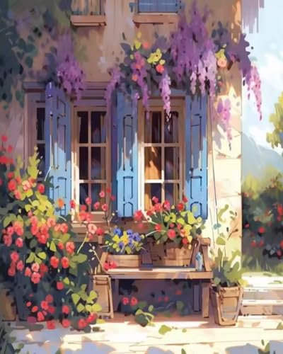 Fan House Pintar por Numeros Adultos, DIY Pintura por Números, Kit de Pintura al óleo de Lienzo DIY para con Pinceles, Paint by Numbers Pigmento Acrílico 40 x 50cm,sin Marco