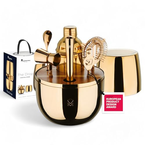 MasterPRO The Drop - Juego de coctelería de 6 Piezas de diseño en Acero Inoxidable - Elegante, Duradero y Multifuncional - Idea de Regalo Ideal (Navidad, Pascua, Boda) - Caja de Regalo incluida