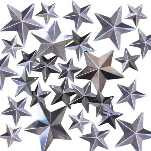 ParPix 50 Stück Verzinkter Metallsterne Weihnachten Streudeko, 2,5-7cm Sliver Metall Stern Weihnachten Tischdeko, Konfetti Sliver Stern Bauernhaus Deko,Verzinkter Scheunensterne Confetti Landhausdekor