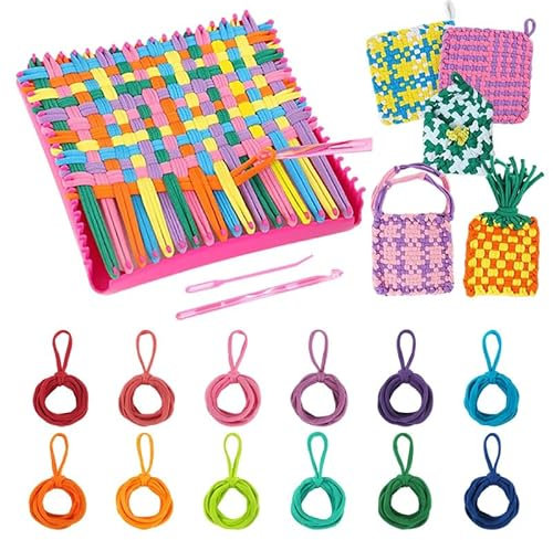 12 Farben Buntes Webstuhl Spielzeug, Strickspielzeug aus elastischem Seil, Strickringe in Regenbogenfarben, Strick-Bastelset für Kinder und Erwachsene, für Mädchen im Alter von 6, 7, 8–12 und 13 Jahre