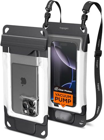 Spigen Aqua Shield Vacuum Waterproof Phone Pouch Case [Vacuum Seal Technology/Built-in Pump] for iPhone 16 16e 15 14 13 Pro Max, Samsung S25 S24 Ultra, Pixel more - Charcol Grey