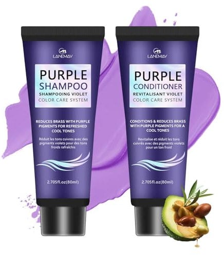 Purple Shampoo and Conditioner Set, Anti-Brass Toning, Enhance Blonde Tones, Deep Moisturizer,Frizz Control-Repair and Hydration,for Blonde,Silver, or Brown Highlighted Hair(2 Pk Set)