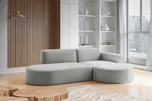 Kaiser Möbel - Ecksofa mit Wohnlandschaft, Eckcouch L Form, Sofa 3-sitzer, Polstersofa, Corner Sofa, Bequemes Couch mit Ottomane für Wohnzimmer und Jugendzimmer, Relaxsofa, MODENA Studio, Grau, Rechts