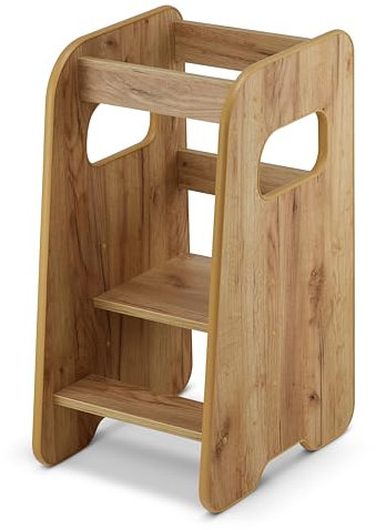 defiPad Lernturm ab 1 Jahr - Learning Tower - Höhenverstellbar Montessori Lernturm mit Kippschutz - Massiv und Stylisch - Hergestellt in der EU inkl. Montagezubehör - Eiche