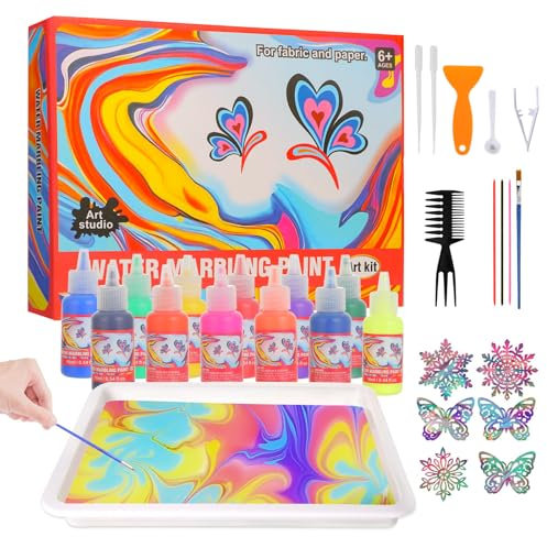CRESZZLE Set de Pintura Marmoleada para Niños, Pinturas para Niños para Proyectos Artísticos, Kit Pintura Niños DIY, Perfecto como Regalo Creativo para Niños y Niñas a Partir de 6 Años