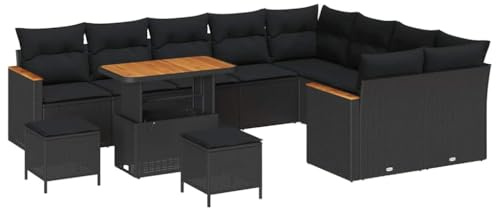 vidaXL Garten-Sofa-Set mit Kissen mit Speicher Schwarz Poly Rattan, Garten- und Terrassenmöbel, modulare Anordnung, UV-beständige Materialien, Bequeme Sofas für die frische Luft!