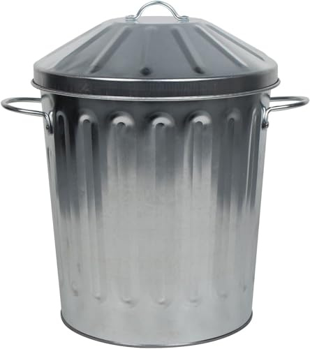 Galvanised Steel Metal Dustbin | Small 15L, Medium 60L, Large 90L | Rubbish Bin & Storage Unit – Ideal for Garden Waste, Household Trash, Animal Feed, Paper (Medium)
