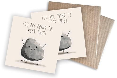WBdesignz 2er-Set Motivationskarten mit Umschlägen – „You Are Going to Rock This!“ – mit lustigem Felsen-Motiv – Aufmunterung & Genesung (2er-Set, 125 x 125 mm)