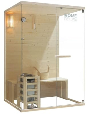 Home Deluxe - Traditionelle Sauna ARUNA M - Maße: ca. 130 cm × 110 cm × 190 cm, Holz: Fichtenholz, 8 mm klares Sicherheitsglas - inkl. Saunaofen und Saunazubehör