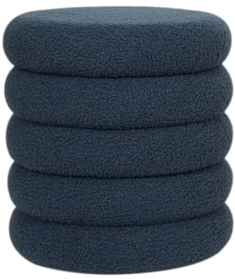 Hodge & Hodge Navy Blue Ribbed Storage Stool – Plush Round Ottoman with Hidden Storage & Padded Lid, Modern Footstool or Vanity Seat for Bedroom or Living Room, Teddy Fabric Finish