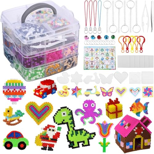 Bügelperlen Set Für Kinder, 11,000 Stück Steckperlen maxi set ab 3 jahre Mädchen Jungen, mit Aufbewahrungsbox, Bügelperlen Platten, DIY Gestalten von Schmuck, Deko, 3d Geschenk Bastelideen
