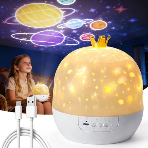 NAVESO Veilleuse Enfant Projecteur, 360° Rotation Projecteur ciel Etoile avec 21 Thèmes de Projection, 3 Modes d'éclairage, Veilleuse Etoile Projection pour Chambres d'enfants et Décoration
