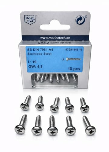 10 viti autofilettanti a testa bombata con impronta a croce DIN 7981 A4 4,8 x 19 PH2