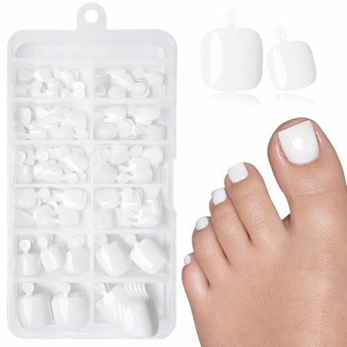 LunarCharm 120 Pieces White Press-On Toenails with Adhesive Tabs, Stick-On White Artificial Toenails for Pressing On and Sticking On for DIY