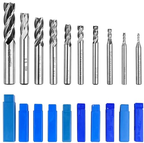 Ravytha 10 Piezas Fresas de Extremo en Espiral, 4 dientes/4 Flautas Fresa HSS CNC, Fresa de Mango Recto Brocas de Corte, Para Metal Madera ácido acrílico Plásticos, 2/3/4/5/6/7/8/9/10/12mm