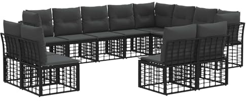 vidaXL Outdoor-Sofagarnitur Schwarz und Dunkelgrau Polyester, Verstellbare Fußpolster, modernes Outdoor-Sofa-Set, wetterfeste Sitzgruppe aus Rattan für den Garten