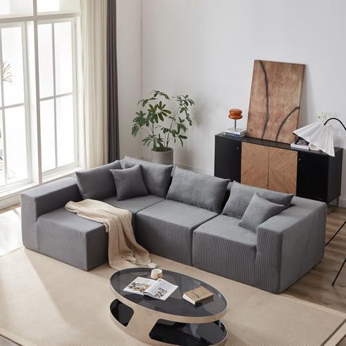 DHHU Canape d Angle Modulable, Canapé Compressé 4 Places, Boneless Couch Sofa, Canape Lit Convertible, Velours Côtelé, Mousse, Peut être Combiné Librement, pour Salon, Chambre à Coucher