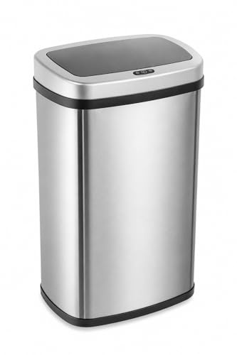 K Collection 50L Sensor Bin for Kitchen – Large Automatic Motion Sensor Waste Bin – Touchless Infrared Lid, Soft-Close, Fingerprint-Resistant Steel – USB-C or Battery Powered – Home, Office – Silver