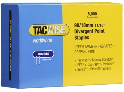 Tacwise 0312 Typ 90/18 mm Verzinkte Schmalrückenklammern, 5000 Stück | Divergierende Spitze