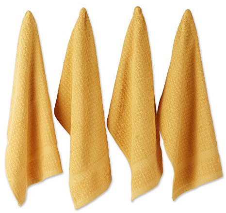 DII Basic Terry Collection Waffle Dishtowel Set, 15x26, Solid Mustard, 4 Piece