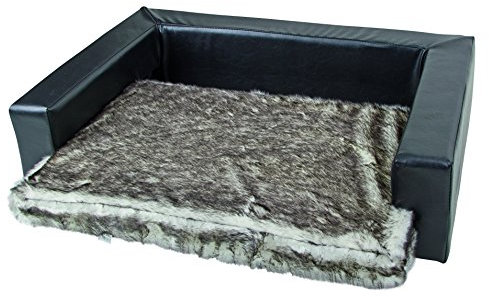 Kerbl Hunde Couch Monaco, Kunstleder, stabiler Holzrahmen, Kissen Langhaarplüsch