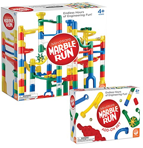 MindWare Kugelbahn und Anbauset - 120+ teiliges Bauset für Kinder plus über 20 Murmeln
