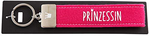 Depesche 4298-009 Schlaufen Schlüsselanhänger aus Filz, mit graviertem Metallabschluss und kultigem Aufdruck, Prinzessin, rosa, ca. 17 x 3 x 1 cm