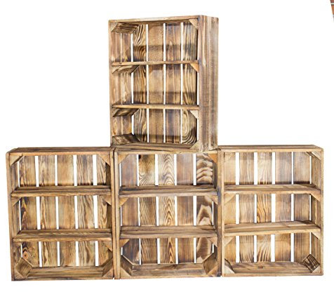 4er Set - Obstkisten Möbel mit 3 Fächern flambiert 50x40,5x16cm