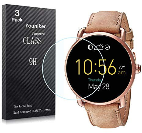 Youniker Lot de 3 Fossil Q Wander Gen 2 Protection écran en verre trempé, Fossil Q Wander Foils pour 2 nd Gen protection écran en verre Dureté 9H Anti-rayure Sans bulles