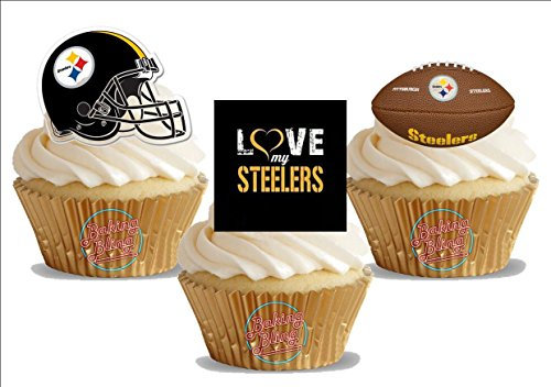 12 x American Football Pittsburgh Steelers Trio Mix - Fun Novelty Birthday PREMIUM STAND UP Edible Wafer Card Cake Toppers Decorations