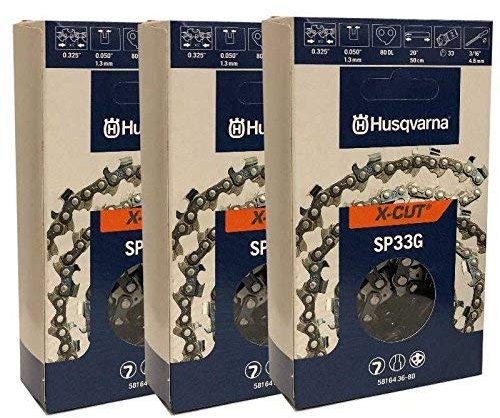 Husqvarna Set of 3 OEM SP33G X-Cut .325 .050 80DL 20 Chain 581643680