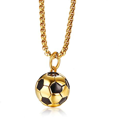 Cupimatch Halskette Herren mit Fußball Kugel Anhänger Edelstahl Weizenkette Gold 60cm Geschenk für Männer