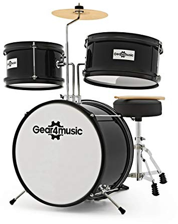 Kinderschlagzeug von Gear4music, schwarz | Perfekte Größe für Schlagzeuger von 3-6 Jahren, fördert frühe musikalische Fähigkeiten und Selbstvertrauen