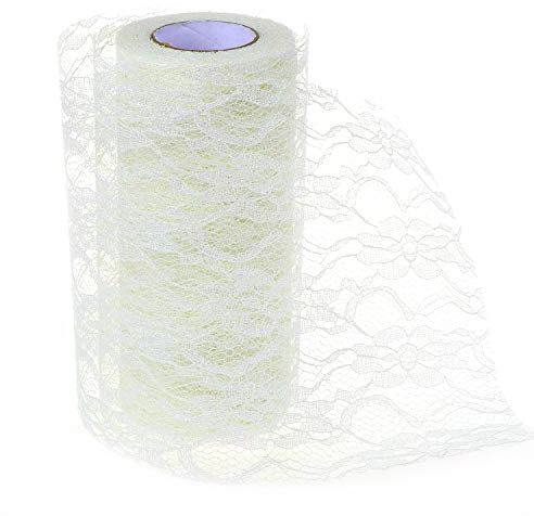 TsunNee Glitter Lace Roll Tischläufer, Stuhlschärpe, Tutu Material, Spitzenschleife für Hochzeitsstuhl Tischdekoration, 15cm x 9,1m, Creme