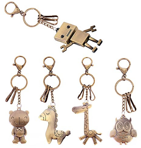 EQLEF Ensemble de Porte-clés Animal - Robot Ours, Girafe, Hibou, Cheval - Sac de Cadeau Mignon avec Pince pour Enfants, Amis et Famille