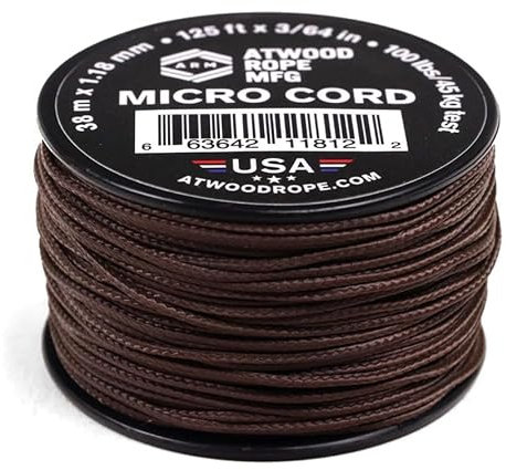 Atwood Rope MFG Tactical Nylon/Polyester Micro Utility Cord 1.18mm X 125ft Reusable Spool | Fishing Gear, Jewelry Making, Camping Accessories (Brown)