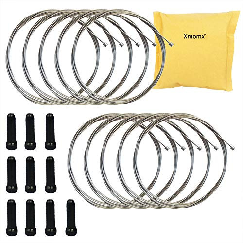 Xmomx 10 pcs 2100mm Shift Cable Derailleur Cable Stainless Steel for Mountain and Road Bicycle + 10 PCs Black Alloy Cable Cap End Tip Crimp, Bike Parts and Accessories