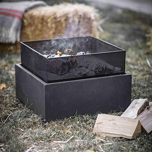 CKB LTD Quadratische Feuerstelle für Garten und Außenbereich, moderner Terrassenheizer, Brenner – 38 x 55 cm, hitze- und frostbeständig, pulverbeschichteter Stahl und Faserton – für Holz und Holzkohle