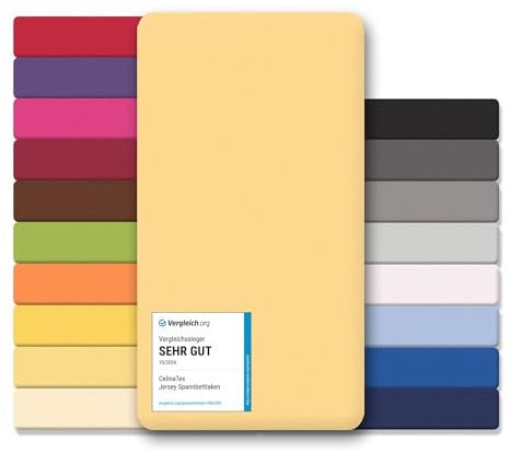 CelinaTex Jersey Spannbettlaken Lucina Doppelpack 200x200-200x220cm Creme gelb 100% Baumwolle gekämmt bis 26cm Matratzenhöhe Spannbettbezug, Leintuch, Bettlaken, elastisch, Strech, Oeko-Tex