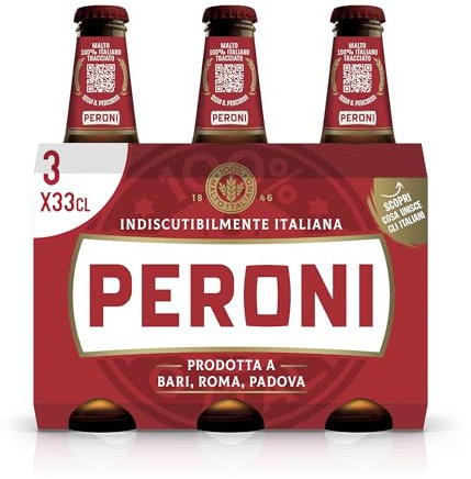 Peroni Birra Edizione Speciale, Pack con 3 birre in bottiglia da 33cl, Birra Lager con Malto 100% Italiano, Gusto Moderatamente Amaro, Gradazione Alcolica 4.7% Vol