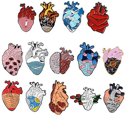 Mode Brosche, 14 Arten Anatomische Herz Pin Kit Wissenschaftliche Herz Emaille Anstecknadeln Set Unisex