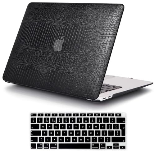 MOKASE Coque Compatible avec MacBook Air 13 pouces 2021 2020 M1 A2337 A2179 A1932 avec Touch ID Boîtier en Plastique Dur Mince et Housse de Clavier pour Nouveau Air 13 2018-2021 Libérer, Black Leather