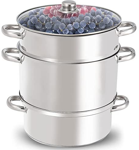 304 Stainless Steel Juice Steamer 11-Quart Fruit Vegetables Juicer Multipot Kitchen Cookware with Lid, Hose, Clamp, Loop Handles for Making Juice, Jelly, Jams