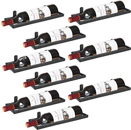 Giyiprpi Metall Wandmontierter Weinhalter Rack, Flaschenregal Aufbewahrungsregal für die Wand, Hängendes Weinregal Wandbehang Rotweinregal Organizer für Home Kitchen Bar Displaydekor (Schwarz 9)