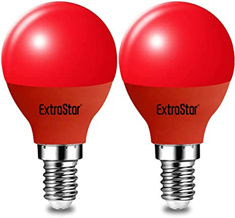 EXTRASTAR E14 LED Light Bulb Red, 4W Small Edison Screw G45 Bulb, 180° Beam Angle Lightbulbs for Christmas Holiday Party, Non-Dimmable, Pack of 2