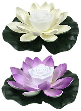 Yeehliny Schwimmende Lotuslichter, LED Wasserdichte Solar Seerosen Schwimmende solarleuchten Lotusblumen-Nachtlampe Lotusblüte Lotusblatt Teichlicht für Pool Teich Garten Deko (18CM-2PC-07#)