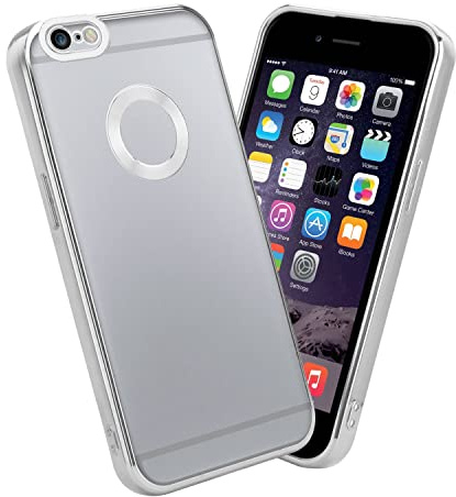 Cadorabo Hülle kompatibel mit Apple iPhone 6 / 6S Schutzhülle TPU Silikon Case Chrome Design mit Kameraschutz Slim Kratzfest Weiche Gummi mit Rundumschutz Case Hülle für iPhone 6 / 6S in Transparent