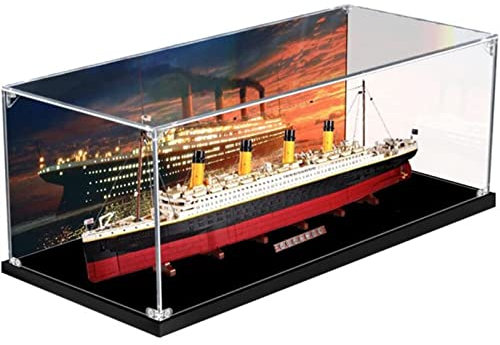 Acryl Vitrine Box Für Lego 10294 Titanic Konstruktionsspielzeug, 3mm Groß Acryl Vitrine, Durchsichtige Display Box Mit Schwarzem Sockel Staubdichte Aufbewahrungsvitrine 140X20x50cm
