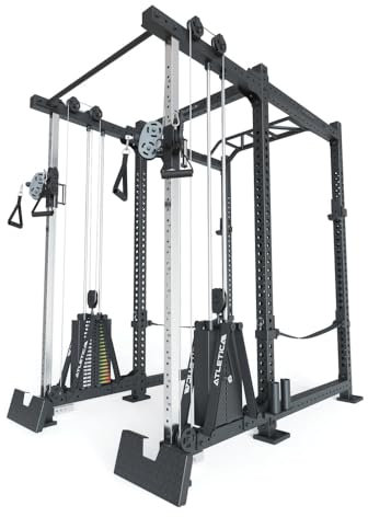 Atletica R8-Duality PRO Power Rack | Full Rack mit Cable Cross | 2x90 kg Double Stack, Multi-Grip Bar, Safety Straps, J-Hooks, Kabelzug | 183x235 cm Grundfläche | 444 kg schwer